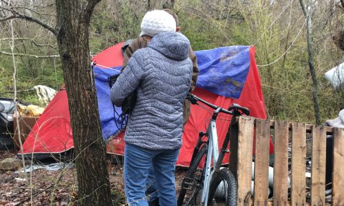 Volunteers surveying encampment