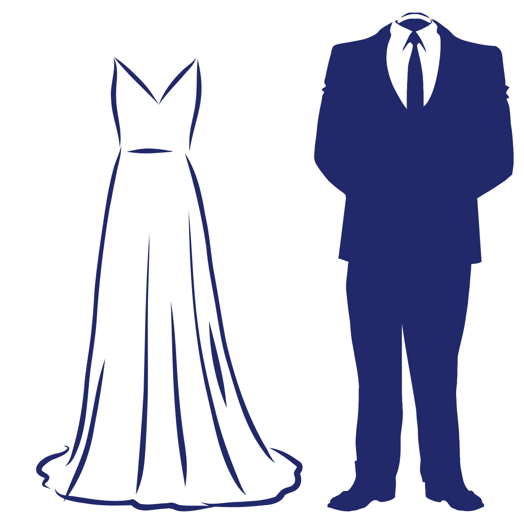 long dress, dark suit